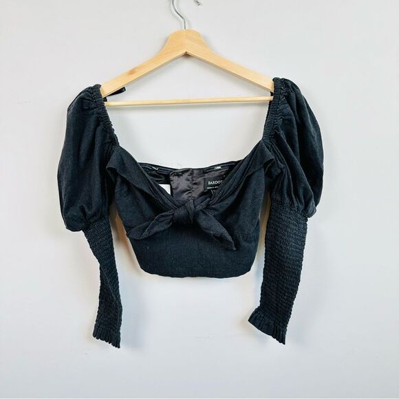 REVOLVE Bardot Tie Front Blouse Cropped Puff Sleeve Summer 10 Large - Picture 3 of 5